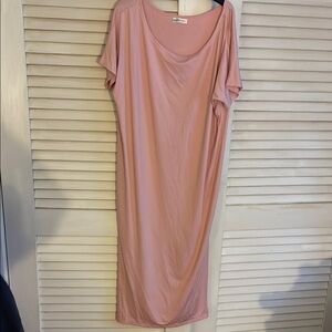Pink Asymmetrical Sheath Midi Dress with Dolman Sleeves